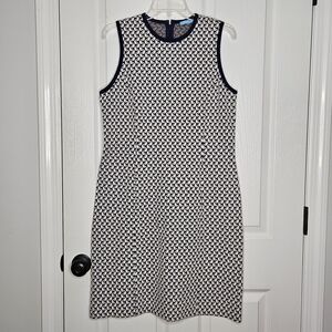 J. McLaughlin Textured Knit Sleeveless Shift Dress Size L Navy Geometric Stretch
